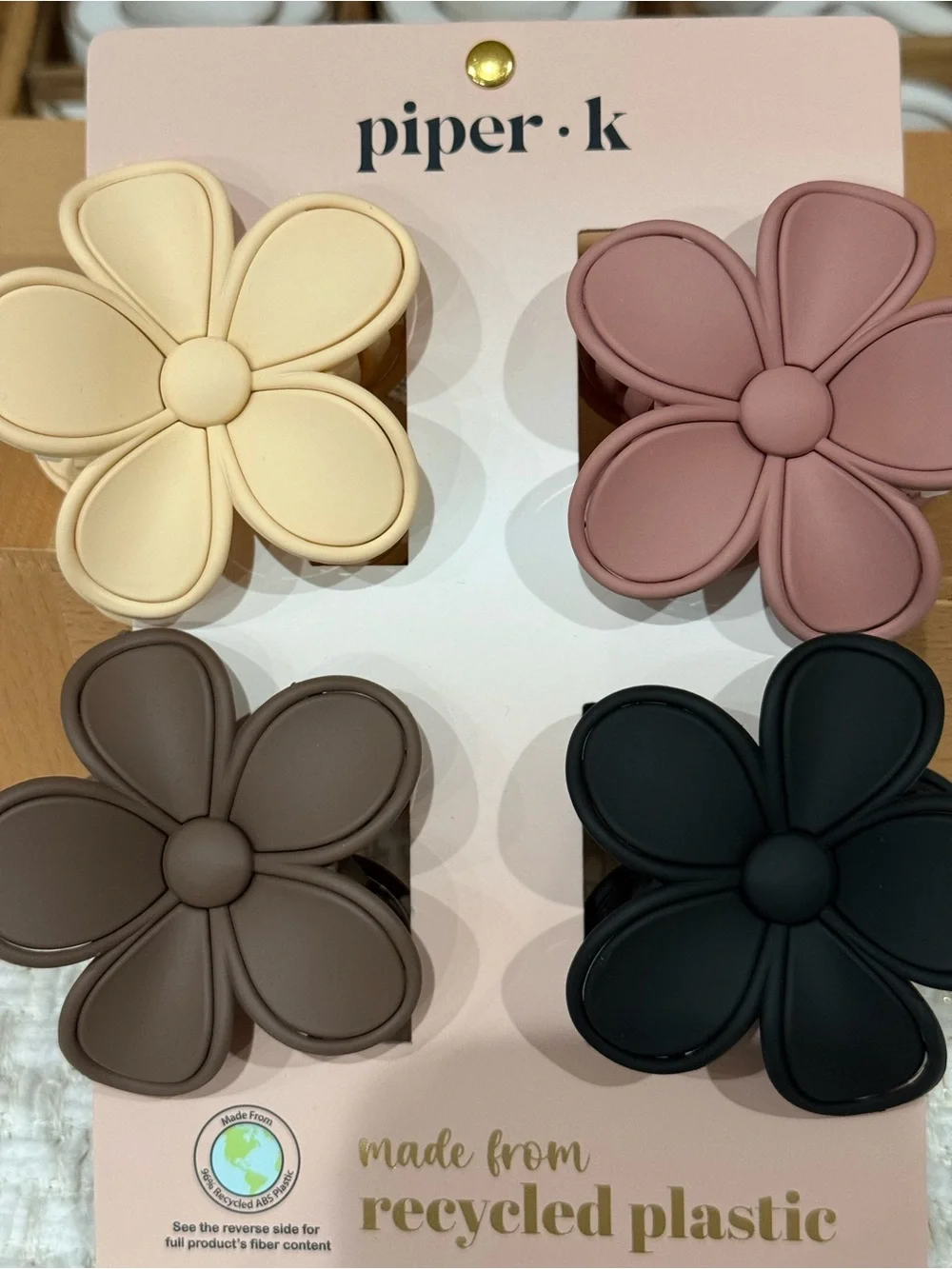 piper•k 🌺Flower Pop Grip Hair Clip Set — Cream, Mauve, Brown, Black NWT
